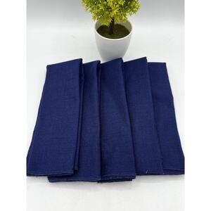 Set of 5 Navy Blue Linen Dinner Napkins 16x17 Serged Edge Farmhouse Table